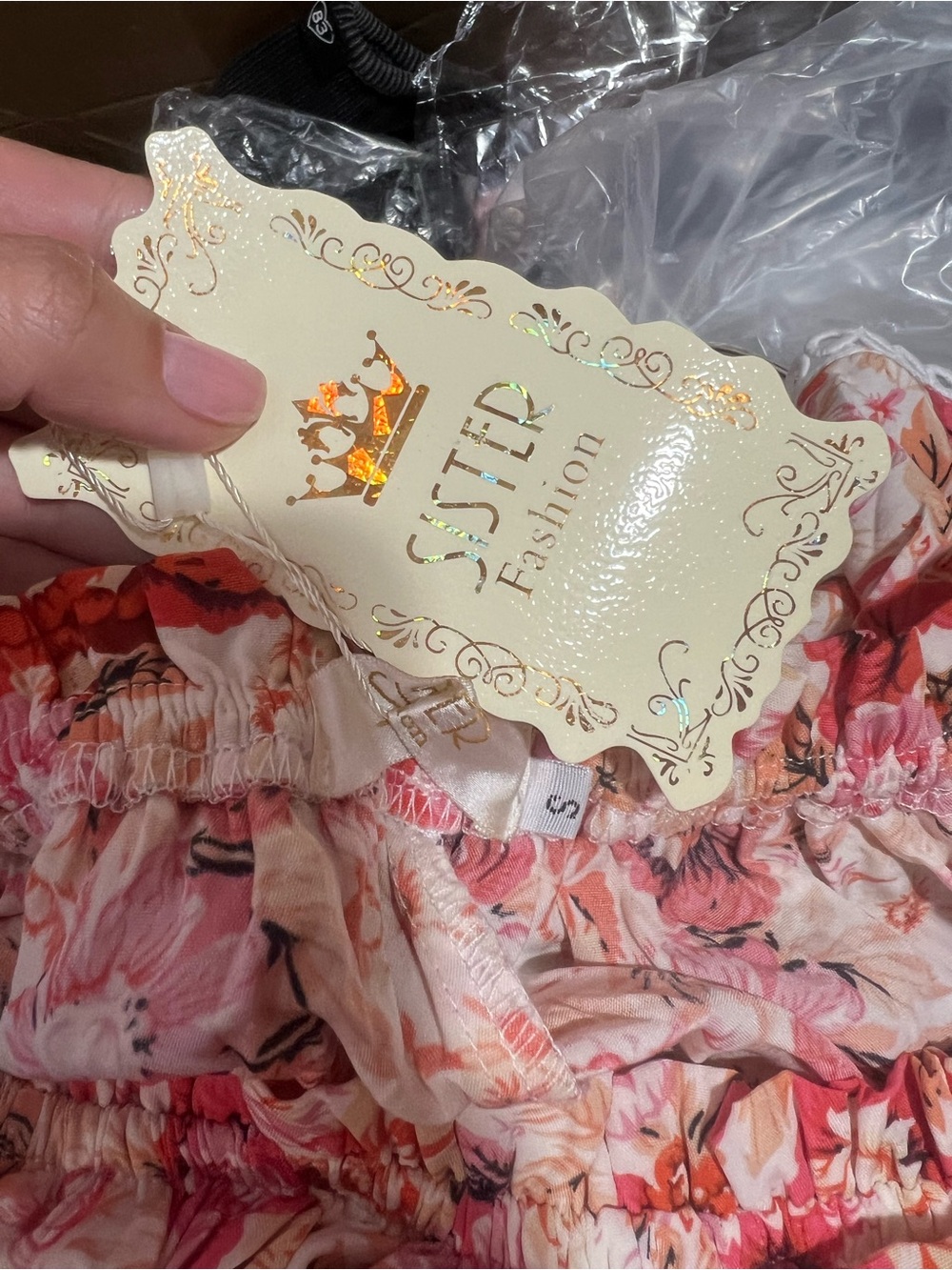 Off-Shoulder Floral Maxi Dress in Coral Pink Print - Picture 9 of 9